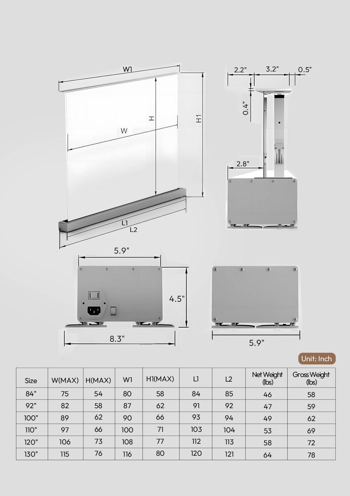 Nothingprojector white floor rising Screen size - inch