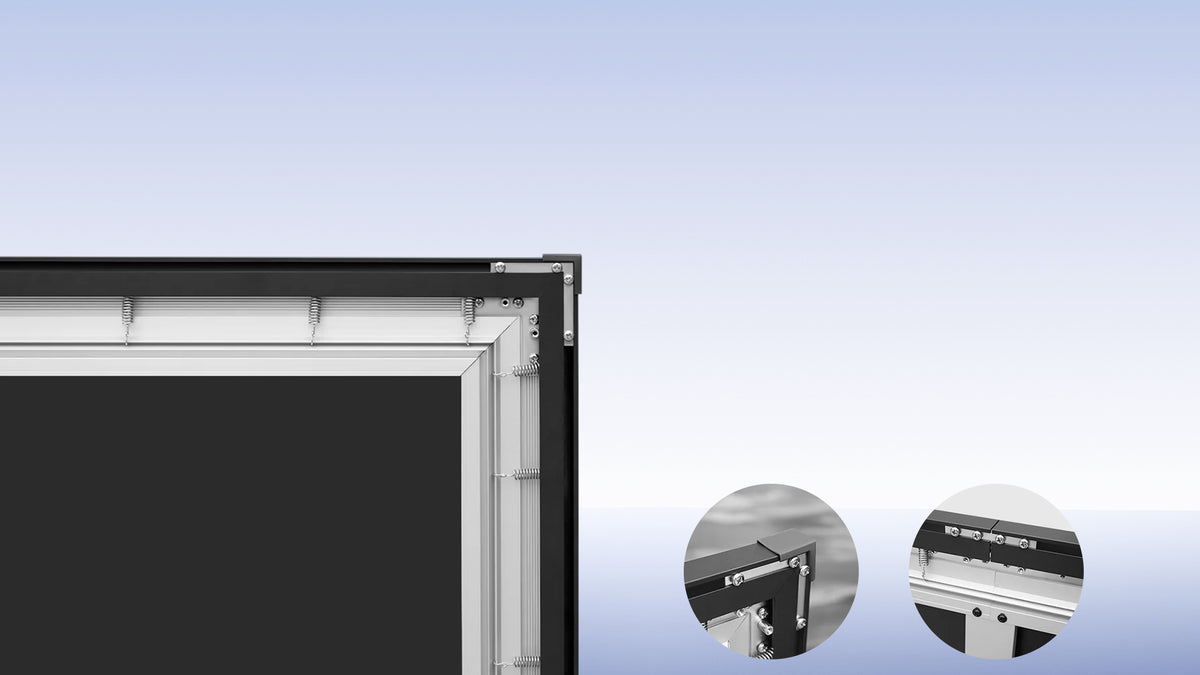 Robust frosted textured aluminum frame of the NothingProjector Fresnel ALR Screen featuring a durable spring tension system for a long-lasting flat surface