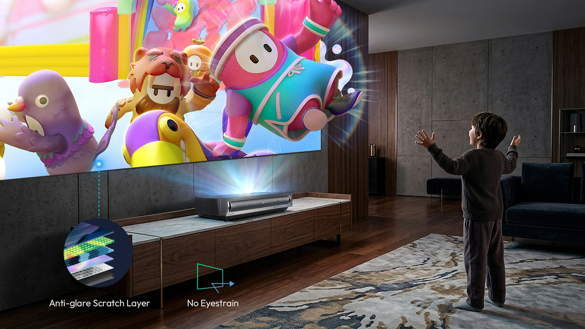 Eye care projection screen with soft light diffusion layer on NothingProjector Fresnel ALR Screen reducing glare for comfortable gaming