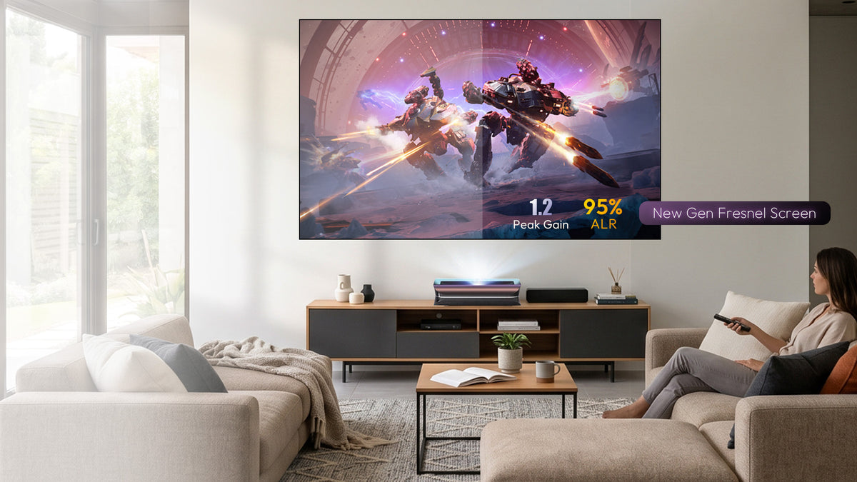 NothingProjector Fresnel ALR Screen featuring 1.2 Peak Gain and 95% Ambient Light Rejection for vibrant colors in bright rooms