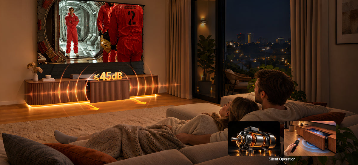 NothingProjector Milo laser TV cabinet — Whisper-Quiet Motorized Slider