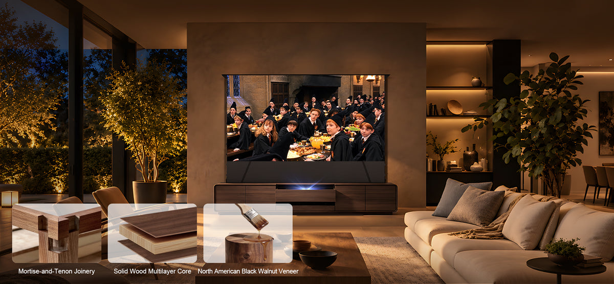 NothingProjector Walnut laser TV cabinet — solid multilayer craftsmanship