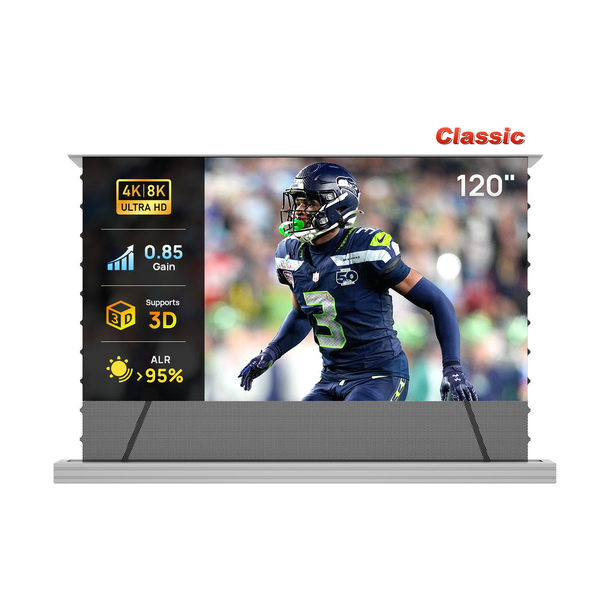 84''-130'' NothingProjector PET Crystal Classic 85% ALR Motorized Floor Rising Screen For UST Projector