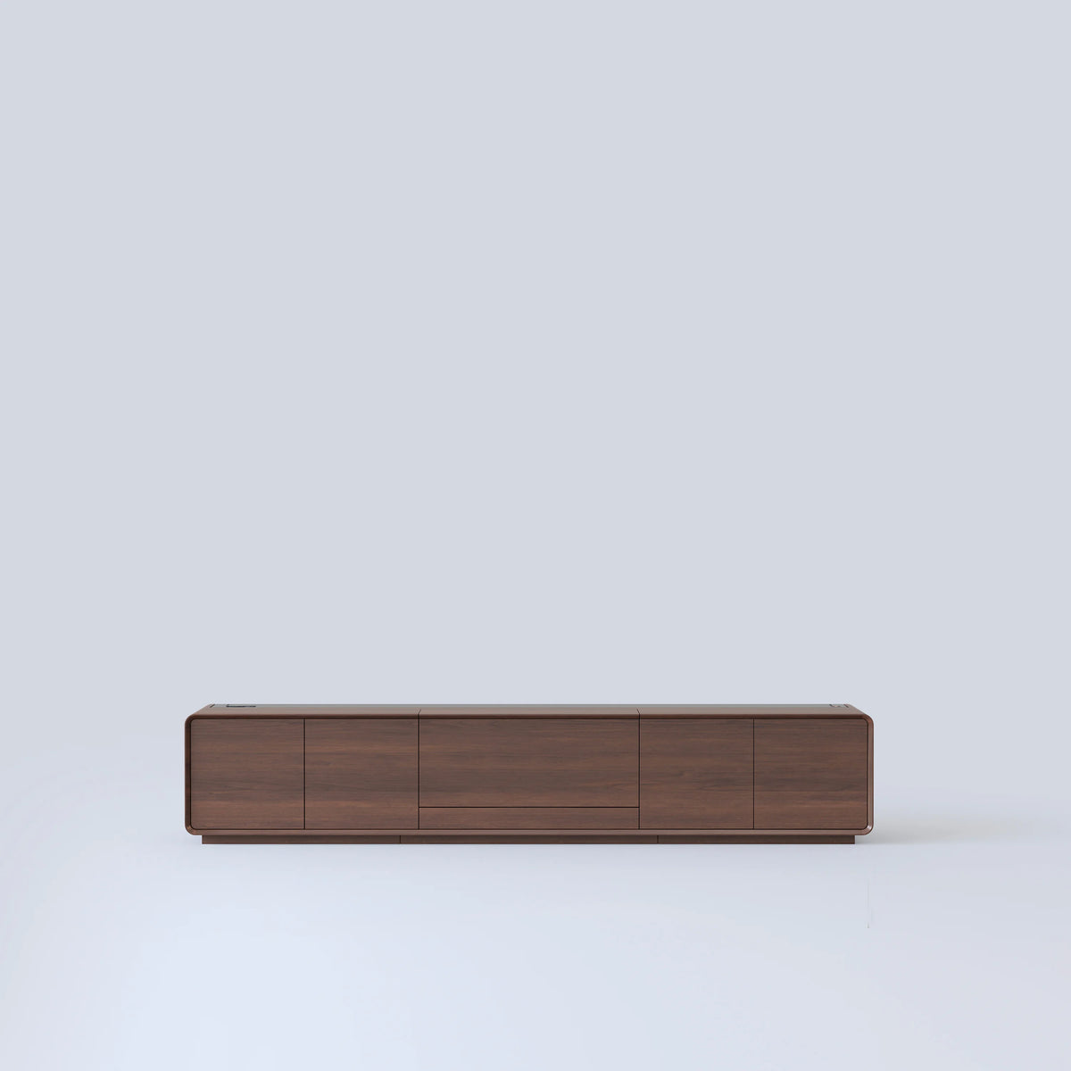 NothingProjector Walnut UST projector cabinet, top view of the three-module layout