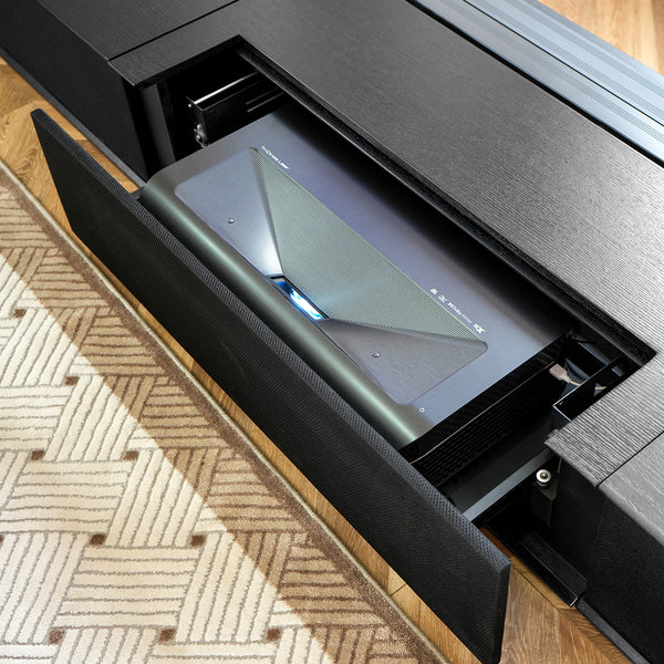 The Shore Laser TV Cabinet features a fully integrated design that creates a neat, unified aesthetic for your space.