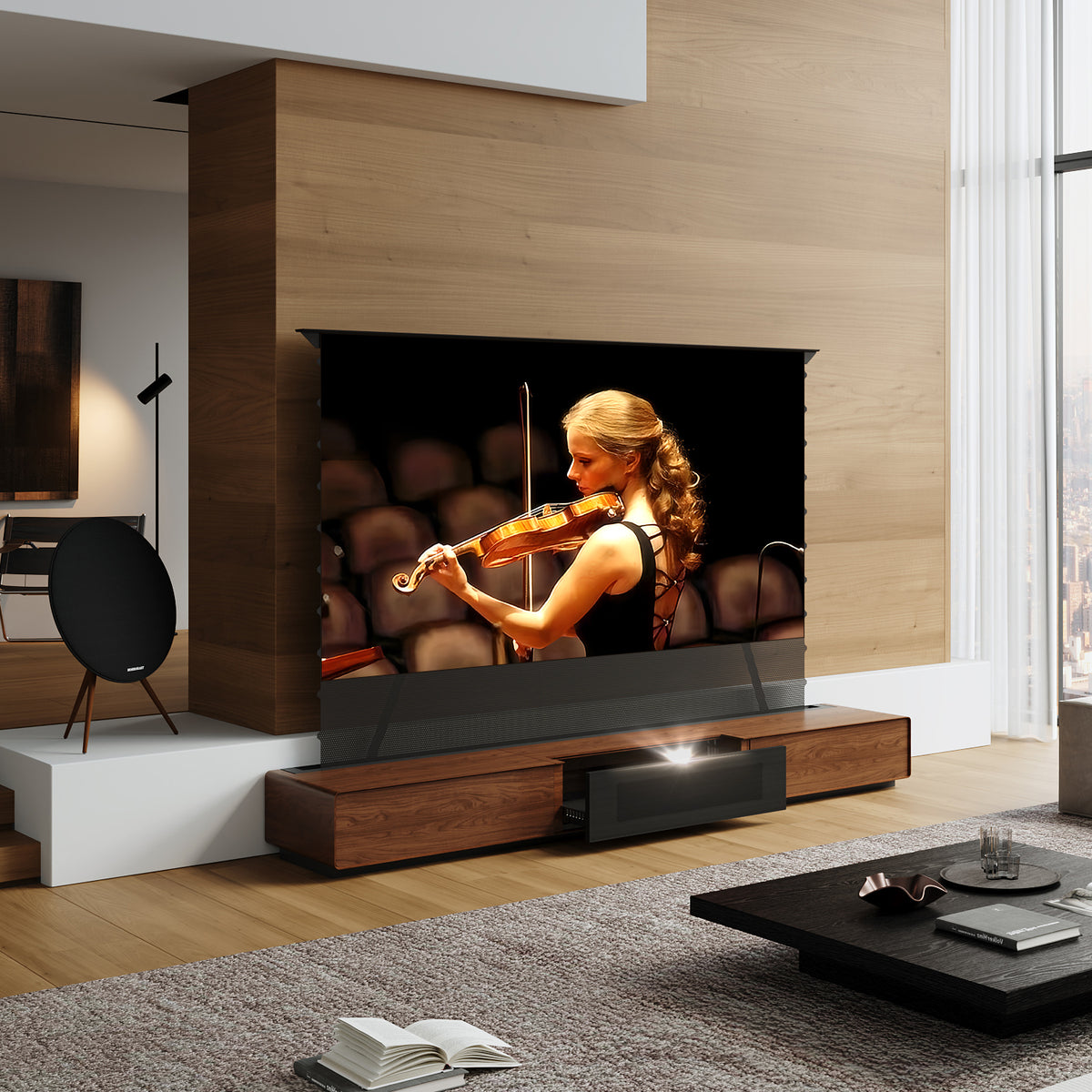 Shore Walnut Matte Motorized UST Laser TV Cabinet (Pre-assembled)