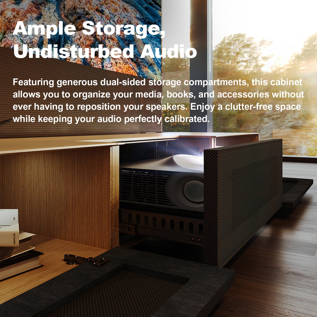 Shore oak UST Projector Cabinet Meuble Projecteur Ultra Courte Focale with Ample Storage Undisturbed Audio