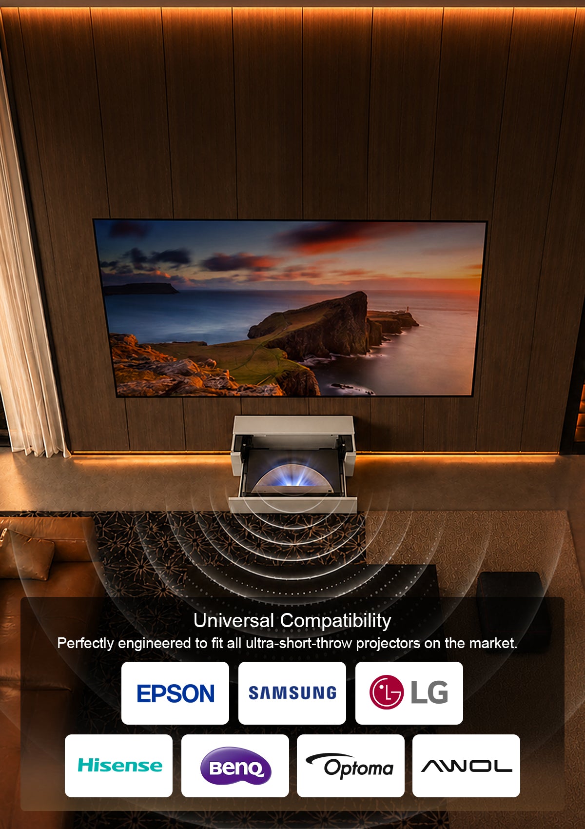 Shore Smart Matte UST Projector Cabinet Flip Design for Wall Mounted Screens