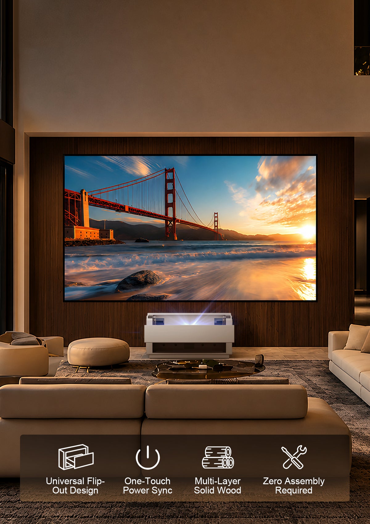 Shore Smart Matte UST Projector Cabinet Flip Design for Wall Mounted Screens