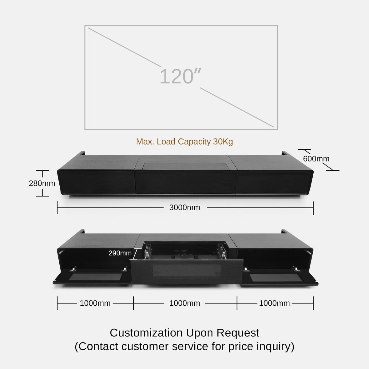 The specific dimensions of a 120-inch laser TV cabinet