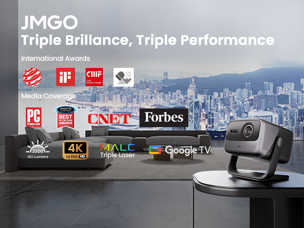 JMGO N1S Ultimate 4K Laser Outdoor Projector 3300 ISO Lumens Google TV with Netflix